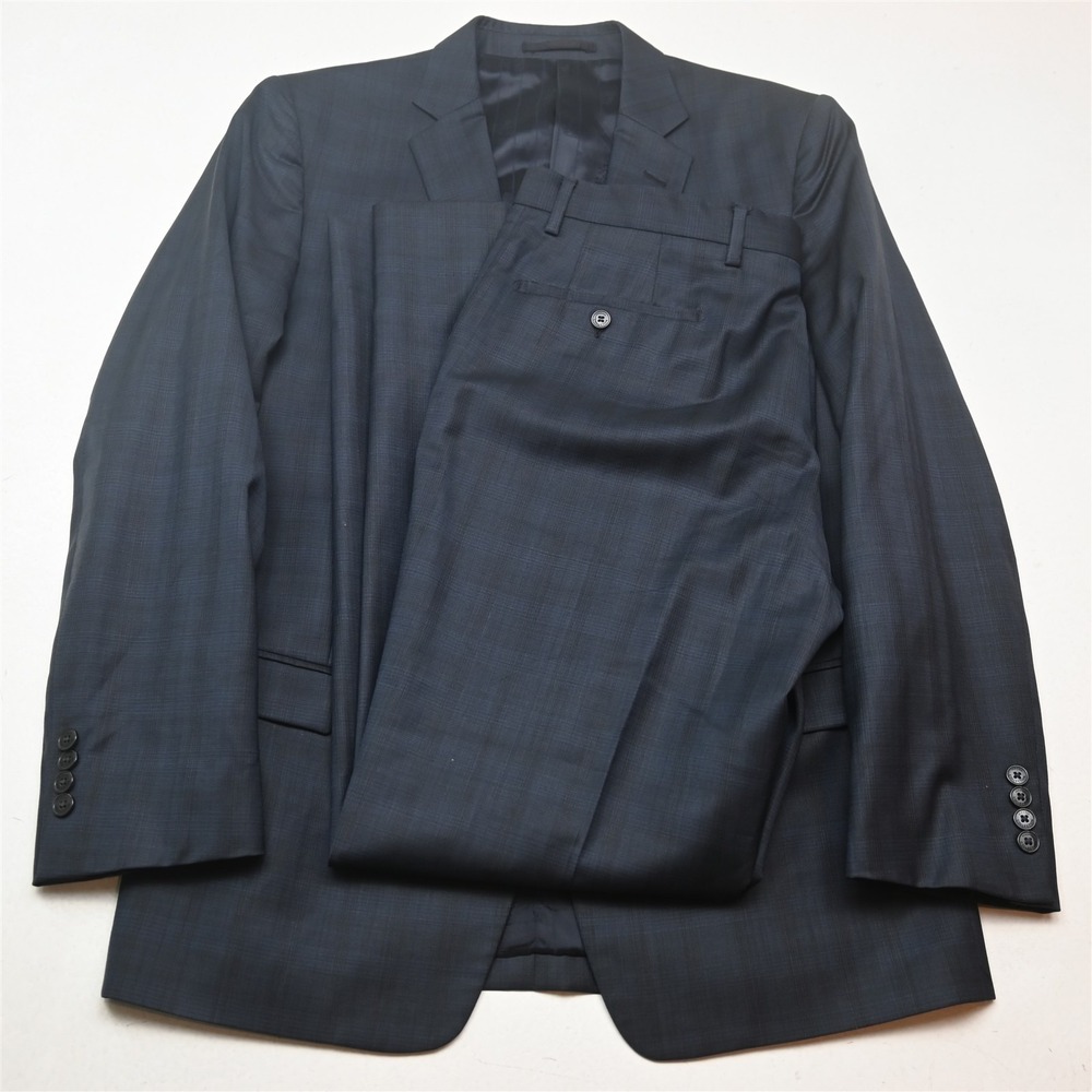 Versace Collection 42R 34x34 Blue Plaid 100% Wool Mens Jacket Pants Suit